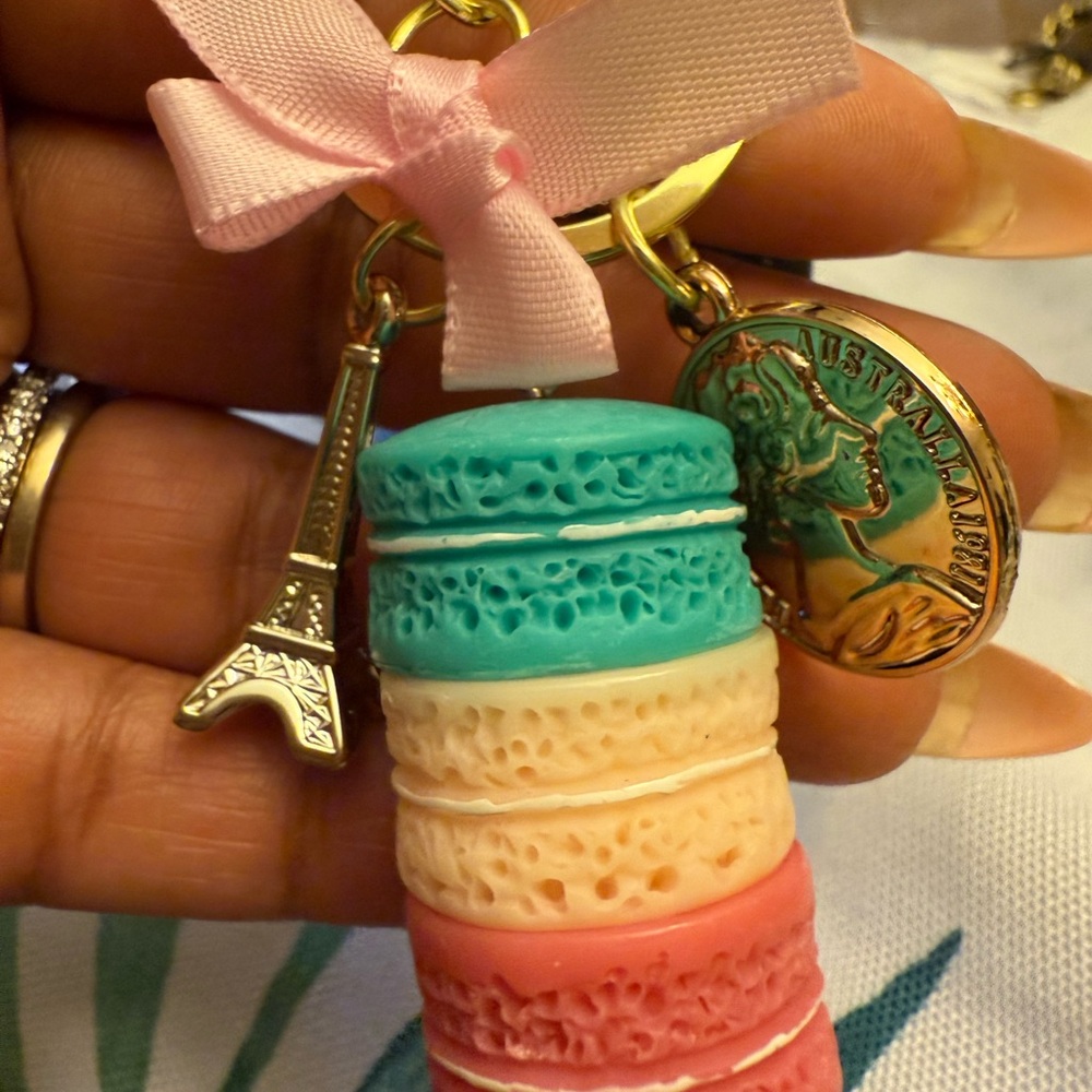 Bag Charms:Key Chain Macaron, Eiffel Tower , Paris Themed , Multiple Qty
